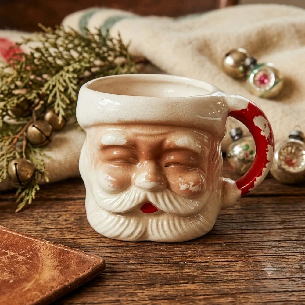 Vintage Santa Mug 1960-1970s, Crazed Finish and Chippy-Goodness Paint Christmas - Picture 8 of 8
